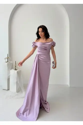 Платье вечернее с драпировкой на спущенных плечах – светло-лиловый - SERICA MODA (1)