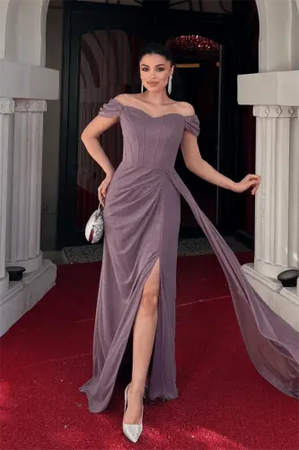 Платье вечернее с косточками, с блестящей тканью - ЛИЛА - 1