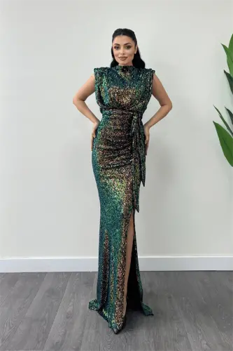 Платье вечернее с пайетками, сборками - БРОНЗОВЫЙ - 1