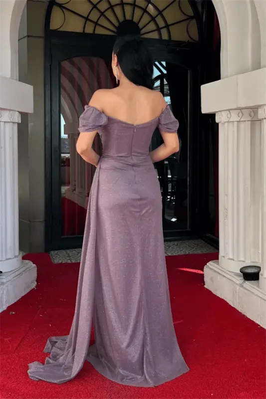 Платье вечернее в пол с оборками и блестками - ЛИЛА - 5