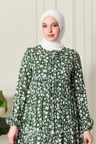 Платье вискозное цыганское многоярусное с цветочным принтом, мусульманское платье, платье для мамы, молитвенное платье - цветочный зеленый принт - 5