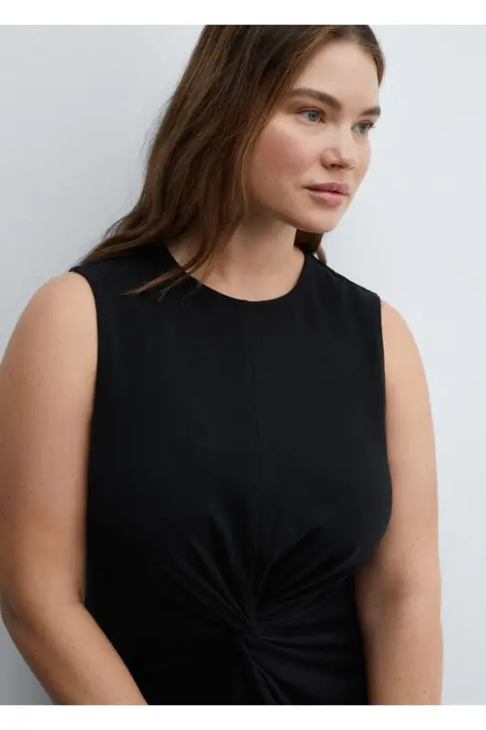 Платье хлопковое узлом - Черный - 5