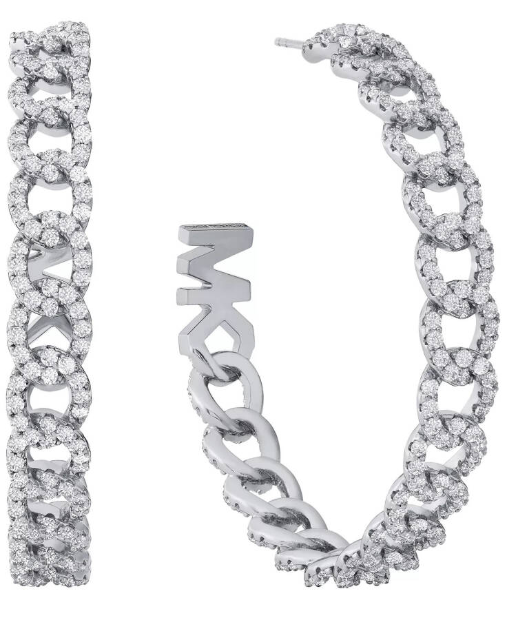 Platinum Plated Pave Frozen Curb Hoop Earrings Silver - 1