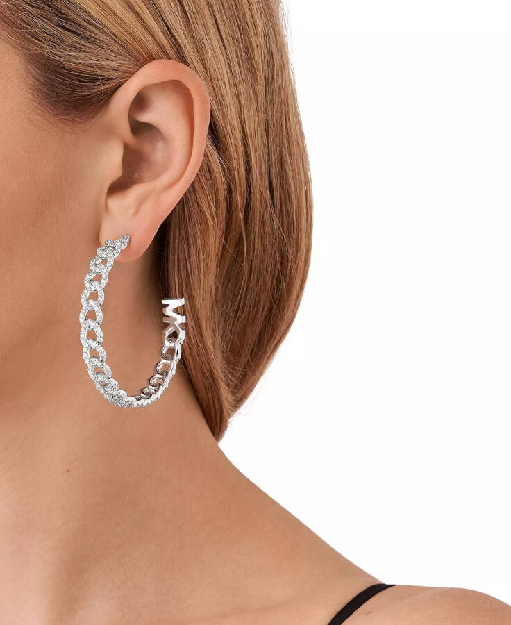 Platinum Plated Pave Frozen Curb Hoop Earrings Silver - 3