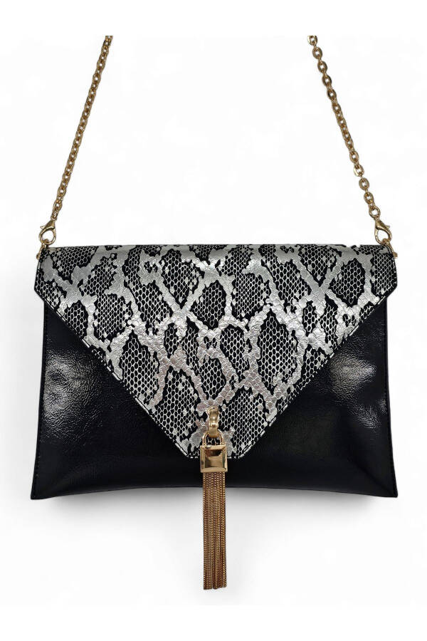 Platinum Snake Pattern Chain Strap Women's Portfolio & Clutch Bag - 1