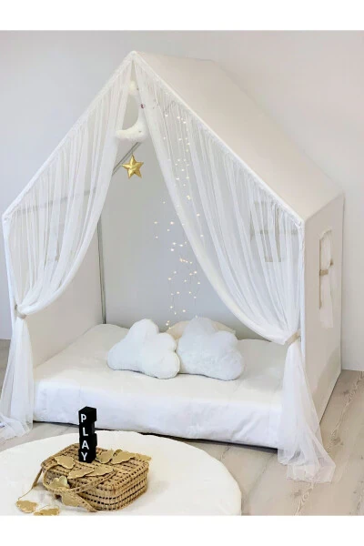 Playhouse with Curtains, White Montessori - PAMUKA (1)