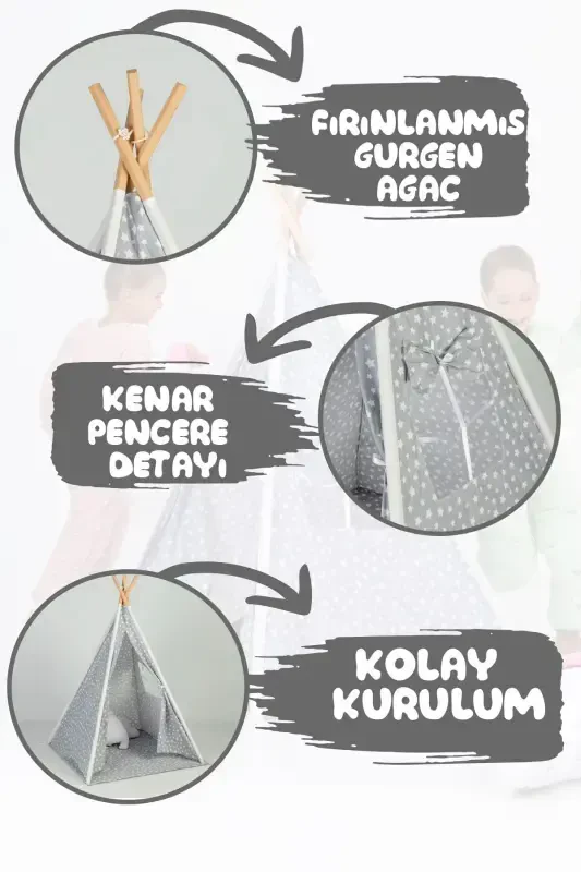 Playmate Indian Cotton Kids Teepee Tent-GRAY - 2