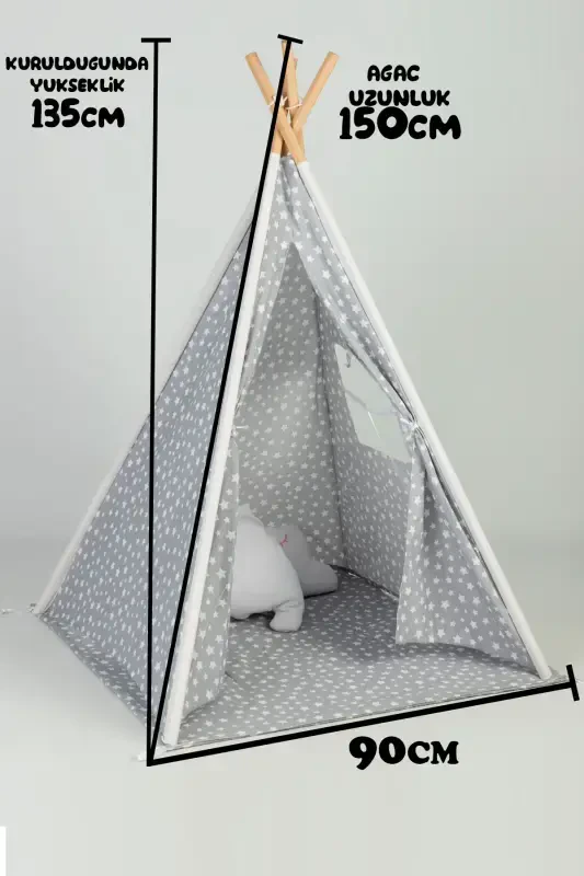 Playmate Indian Cotton Kids Teepee Tent-GRAY - 4