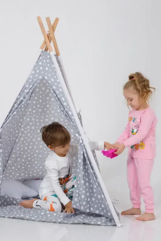 Playmate Indian Cotton Kids Teepee Tent-GRAY - 5