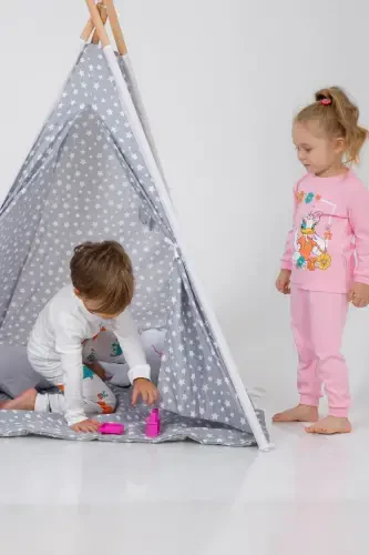 Playmate Indian Cotton Kids Teepee Tent-GRAY - 7