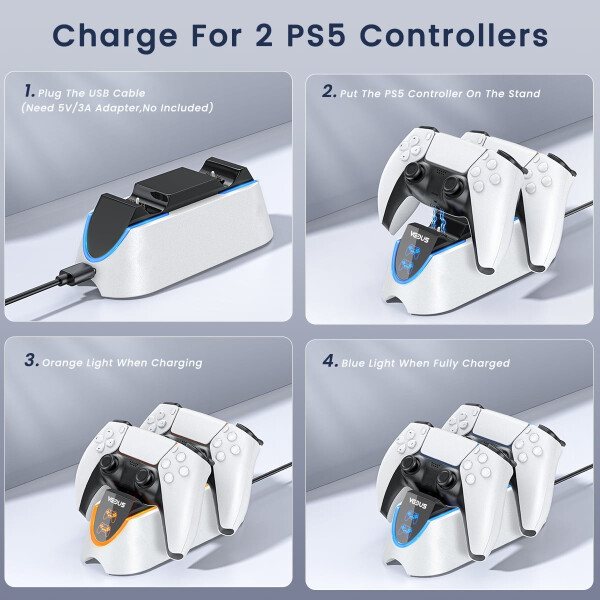 Playstation 5 Controller Charging Station, Dual Controller Charger for PS 5 Controller, Fast PS5 Charging Stand with Type-C Charging Cable - 11