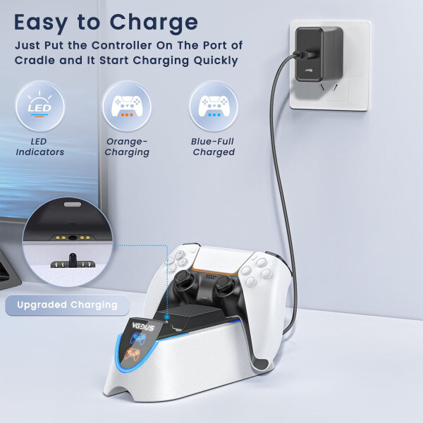 Playstation 5 Controller Charging Station, Dual Controller Charger for PS 5 Controller, Fast PS5 Charging Stand with Type-C Charging Cable - 13