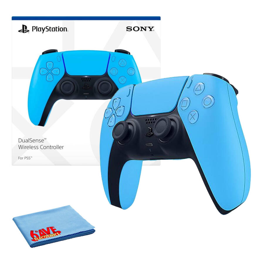 PlayStation 5, PS5 DualSense Wireless Controller - Starlight Blue Bundle with 6Ave Microfiber Cleaning Cloth - 8