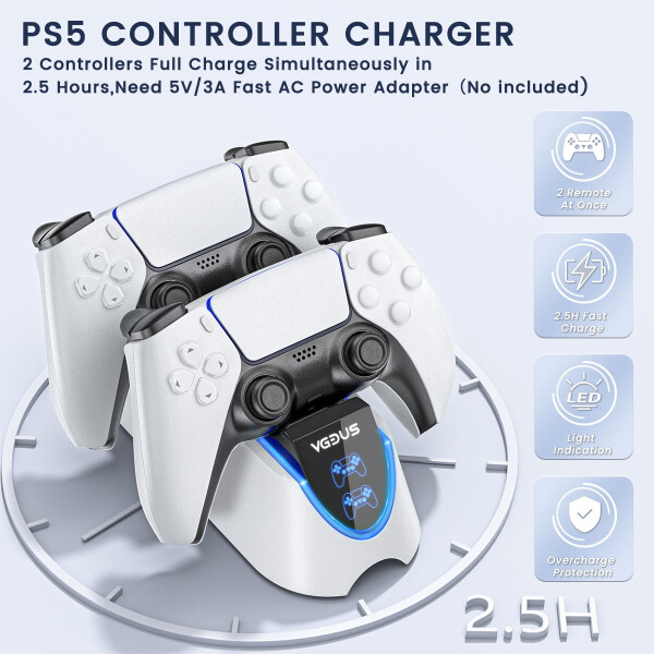 Playstation 5 uchun Kontrollerni Zaryadlash Stantsiyasi, PS 5 uchun Dual Kontroller Zaryadlash Qurilmasi, Type-C Zaryadlash Simi bilan Tezkor PS5 Zaryadlash Stantsiyasi - 10