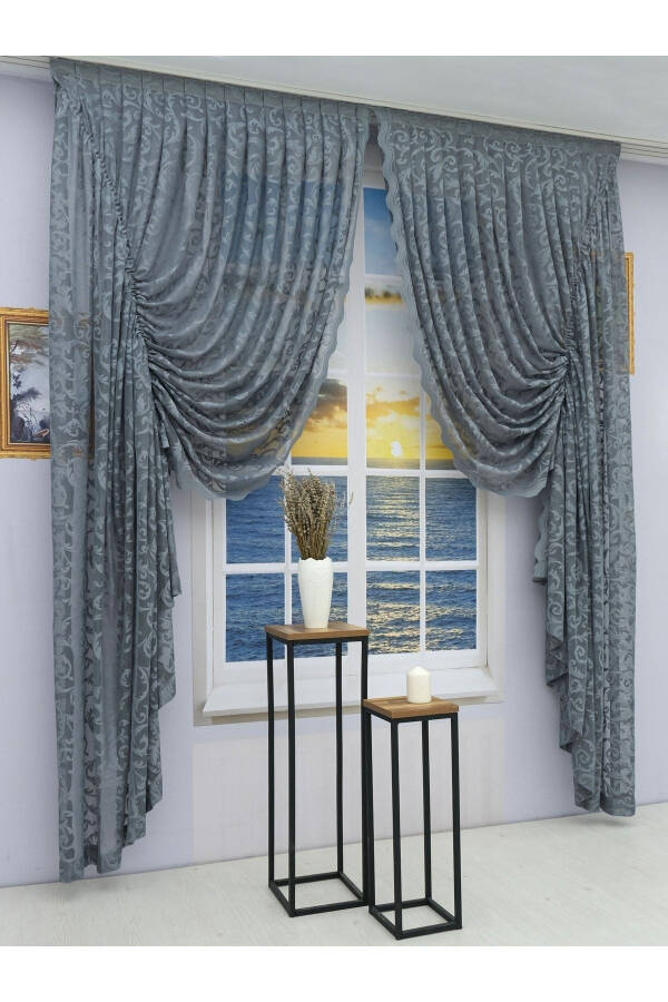 Pleated 2-Panel Sheer Curtain Grey - 3