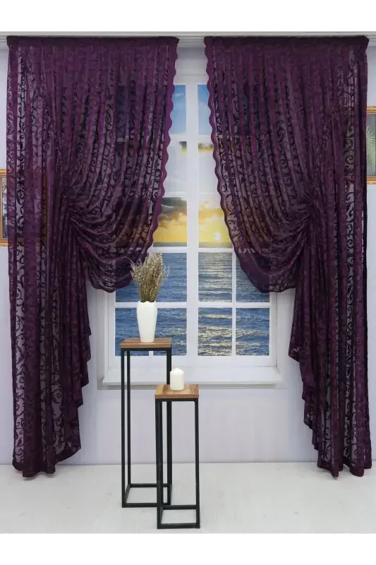 Pleated 2 Panel Tulle Curtain Lilac-Lilac - 1