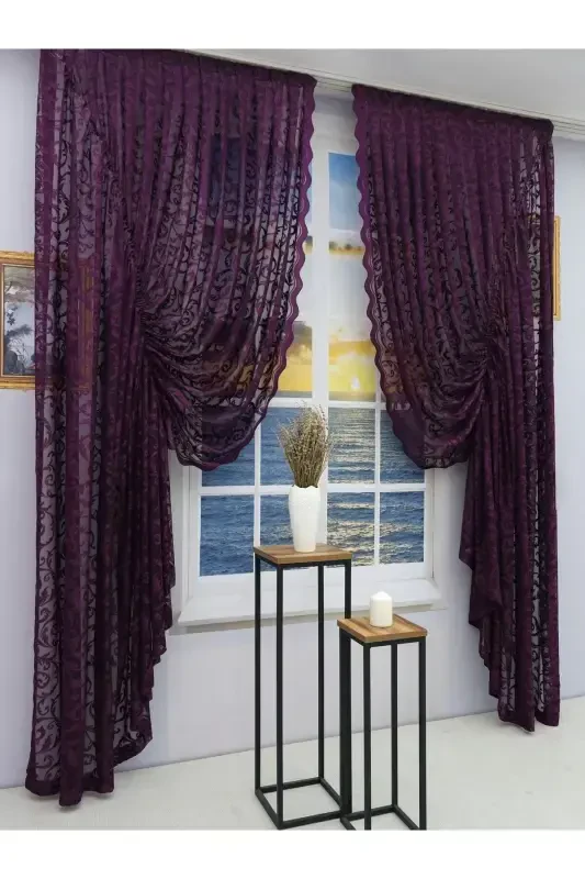 Pleated 2 Panel Tulle Curtain Lilac-Lilac - 2