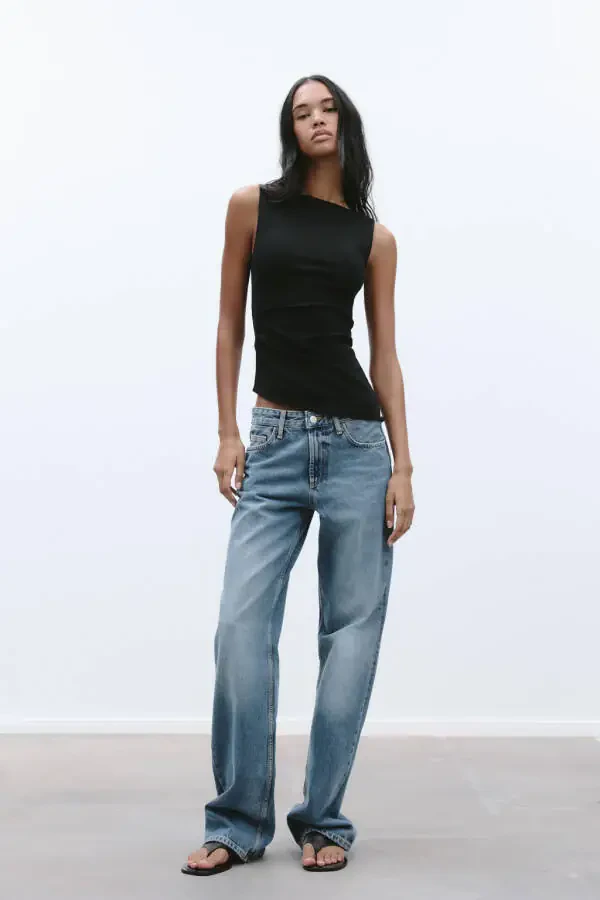 PLEATED ASYMMETRIC T-SHIRT-Black - 1