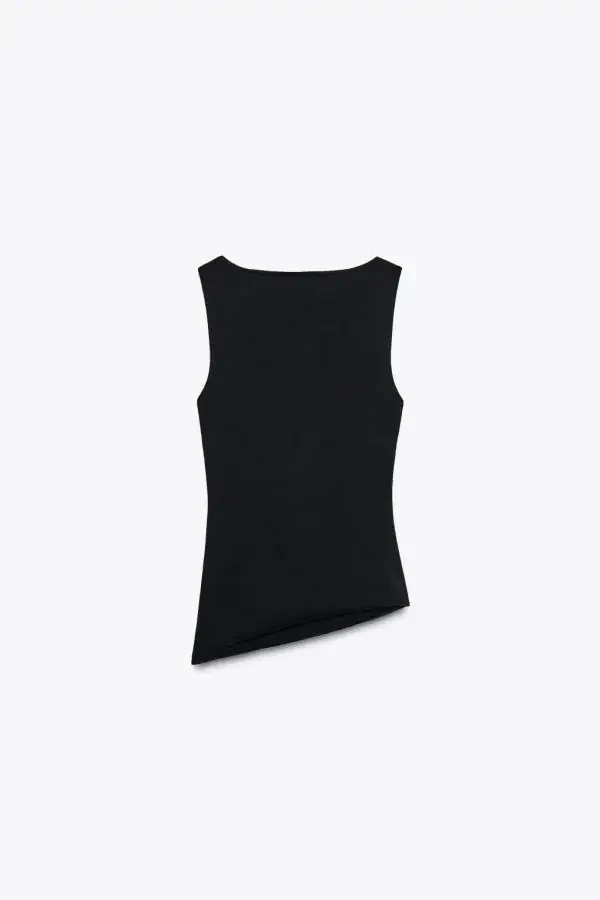 PLEATED ASYMMETRIC T-SHIRT-Black - 6
