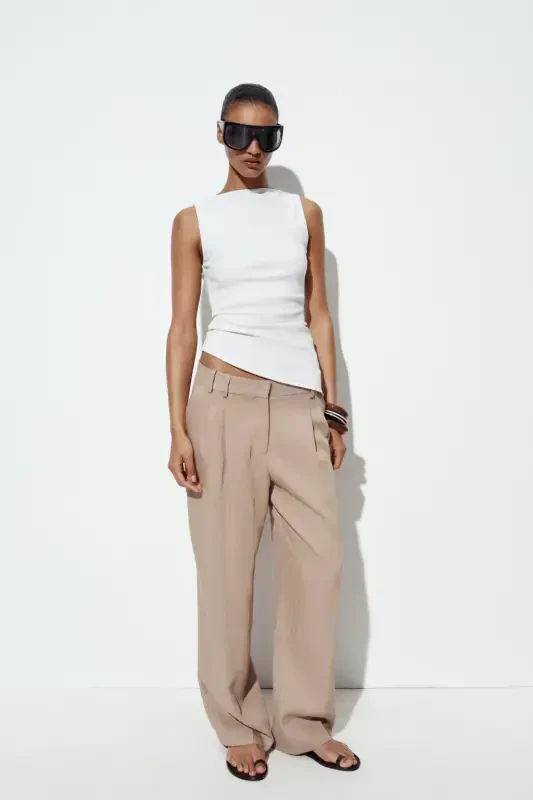 PLEATED ASYMMETRIC T-SHIRT-White - ZARA