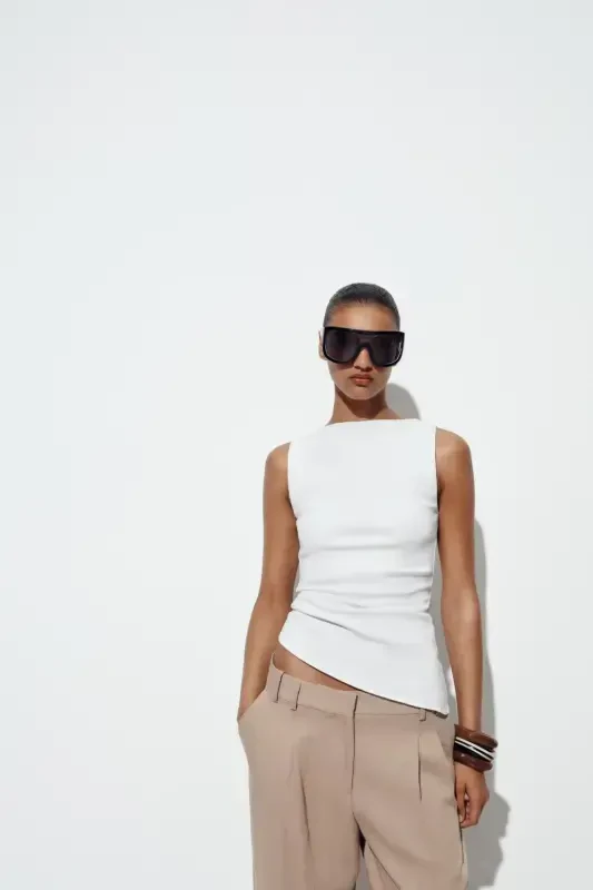 PLEATED ASYMMETRIC T-SHIRT-White - 2