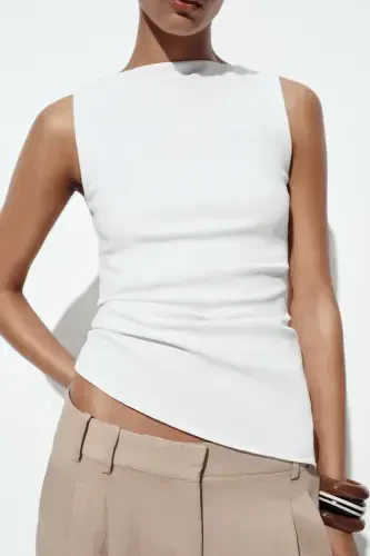 PLEATED ASYMMETRIC T-SHIRT-White - 3