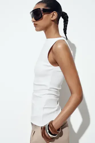 PLEATED ASYMMETRIC T-SHIRT-White - 4