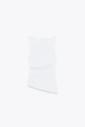 PLEATED ASYMMETRIC T-SHIRT-White - 6