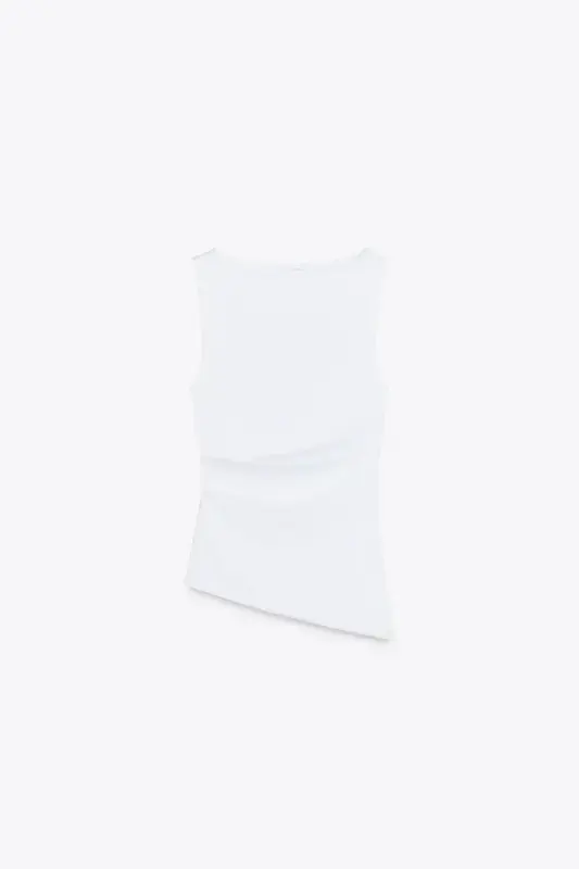 PLEATED ASYMMETRIC T-SHIRT-White - 6