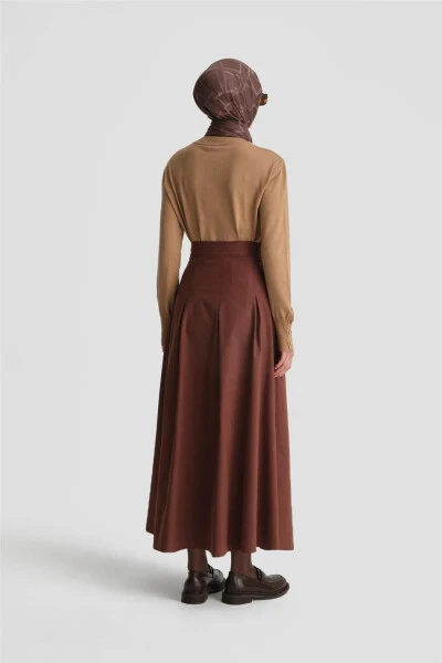 Pleated cotton skirt, 24K1705, maroon. - 12