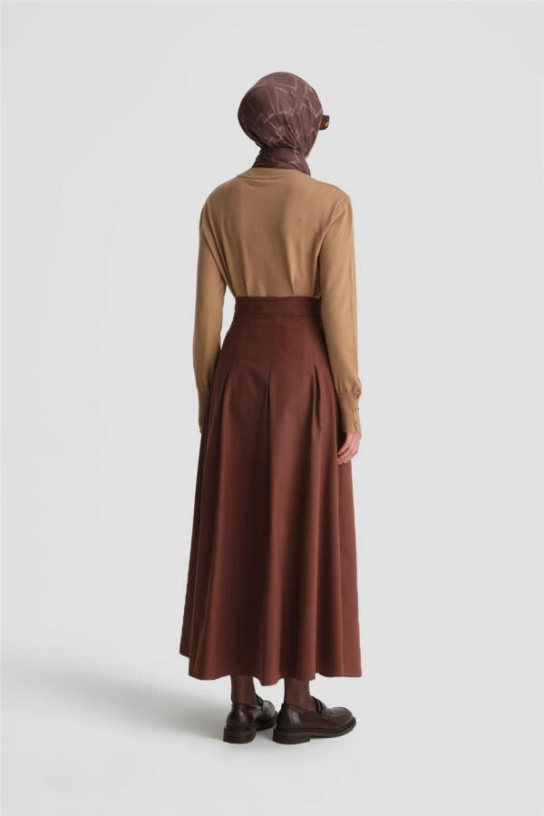 Pleated cotton skirt, 24K1705, maroon. - 12
