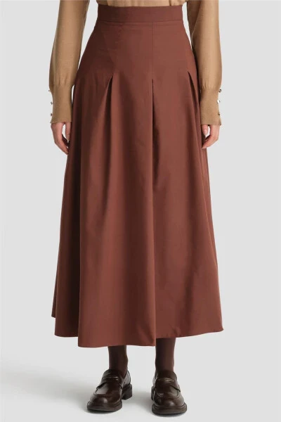 Pleated cotton skirt, 24K1705, maroon. - 3