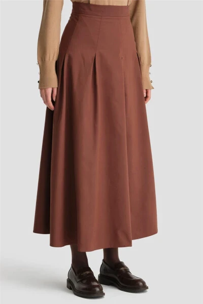 Pleated cotton skirt, 24K1705, maroon. - 4