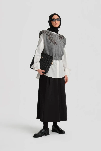 Pleated cotton skirt, Black (24K1705) - ARMINE