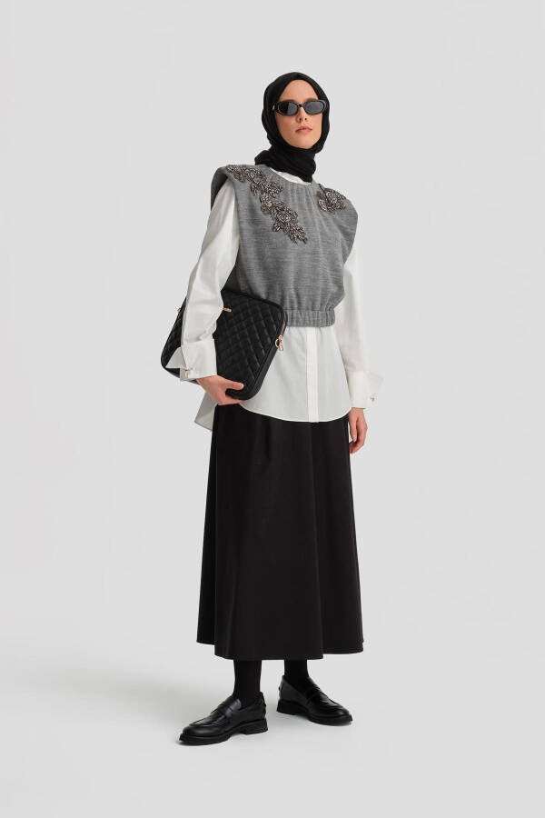 Pleated cotton skirt, Black (24K1705) - 1