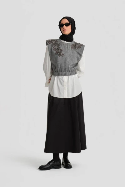 Pleated cotton skirt, Black (24K1705) - ARMINE (1)