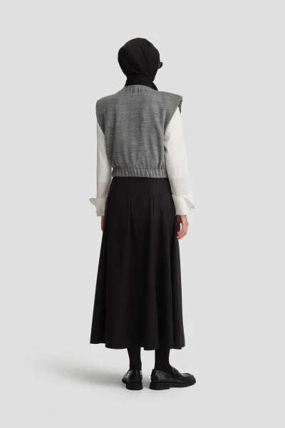 Pleated cotton skirt, Black (24K1705) - 3