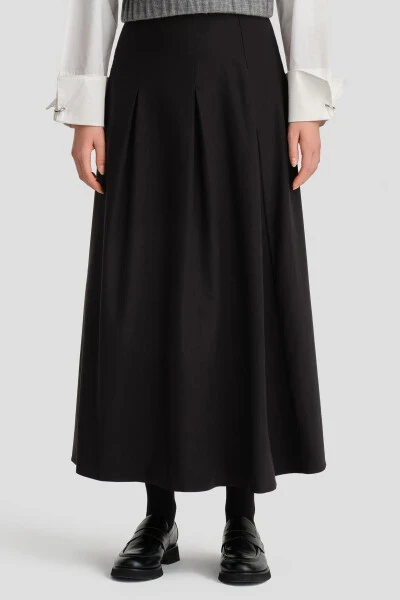 Pleated cotton skirt, Black (24K1705) - 4