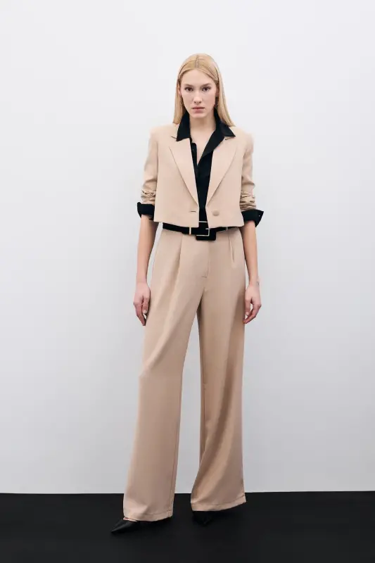 Pleated Crepe Pants - Beige-BEIGE - 1