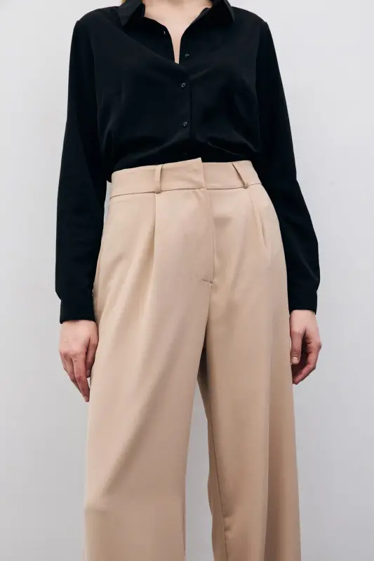Pleated Crepe Pants - Beige-BEIGE - 3