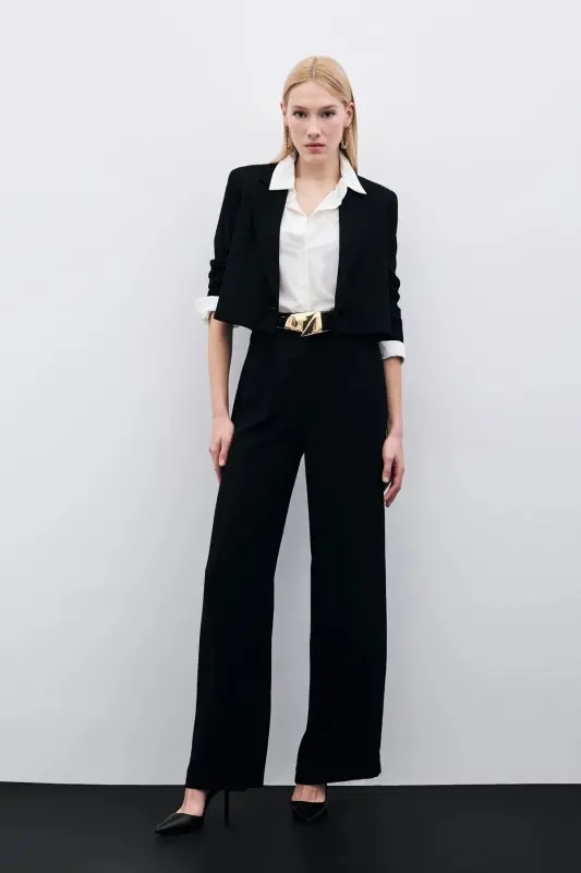 Pleated Crepe Pants - Black-BLACK - SATEEN