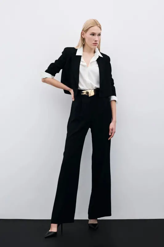 Pleated Crepe Pants - Black-BLACK - 3