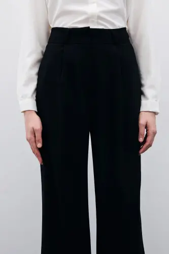 Pleated Crepe Pants - Black-BLACK - 5