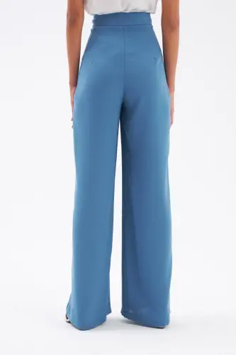 Pleated Crepe Pants - Blue-BLUE - 4