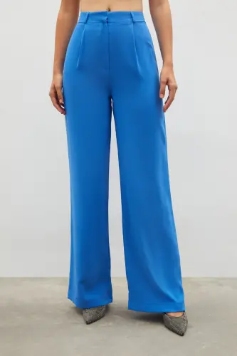 Pleated Crepe Pants - Blue-BLUE - 6