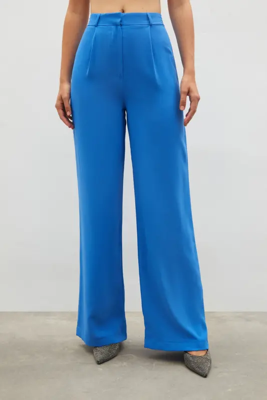 Pleated Crepe Pants - Blue-BLUE - 6