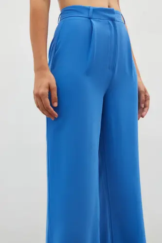 Pleated Crepe Pants - Blue-BLUE - 7