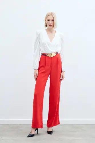 Pleated Crepe Pants - Coral-CORAL - SATEEN (1)