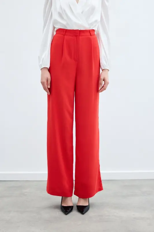 Pleated Crepe Pants - Coral-CORAL - 3