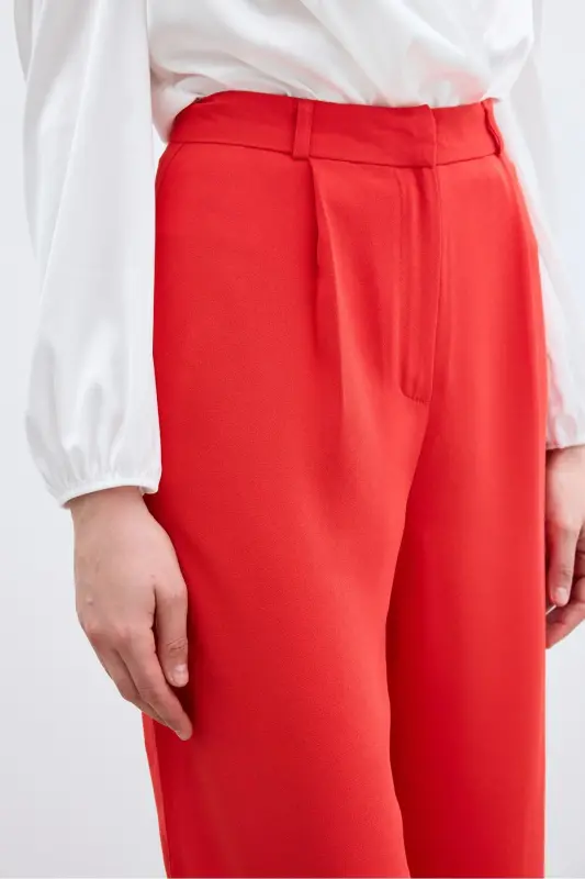 Pleated Crepe Pants - Coral-CORAL - 4